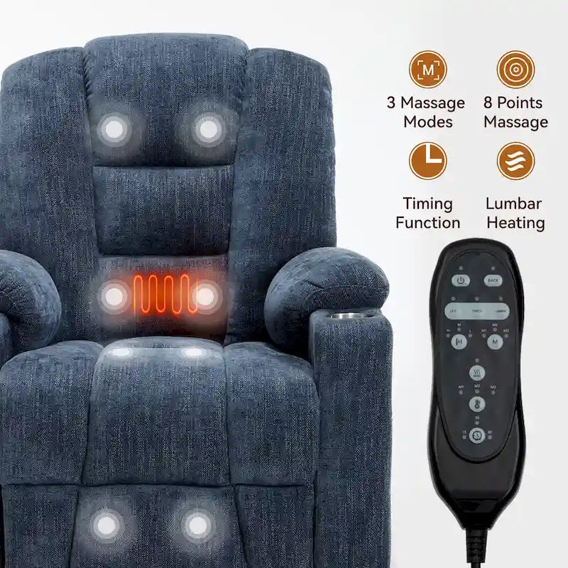 Fauteuil inclinable Power Lift avec massage et chaleur, fauteuils inclinables larges et rembourrés Lazy Boy avec ports USB, Type C et 2 porte-gobelets en acier