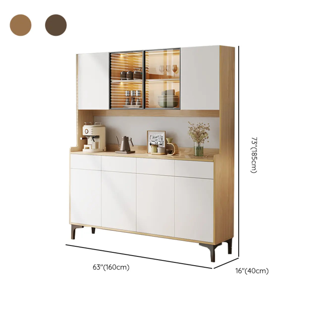 Buffet vaisselier en bois et verre avec partie haute