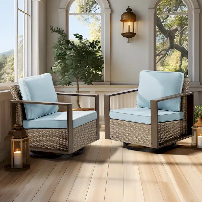 Fauteuil à bascule d'extérieur Cozywor en osier 2 pièces avec structure métallique et coussins
