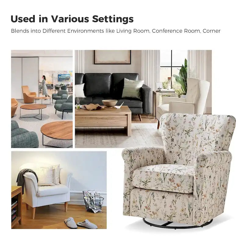 Fauteuil à bascule pivotant Georg en tissu confortable à motif floral avec accoudoirs arrondis par HULALA HOME