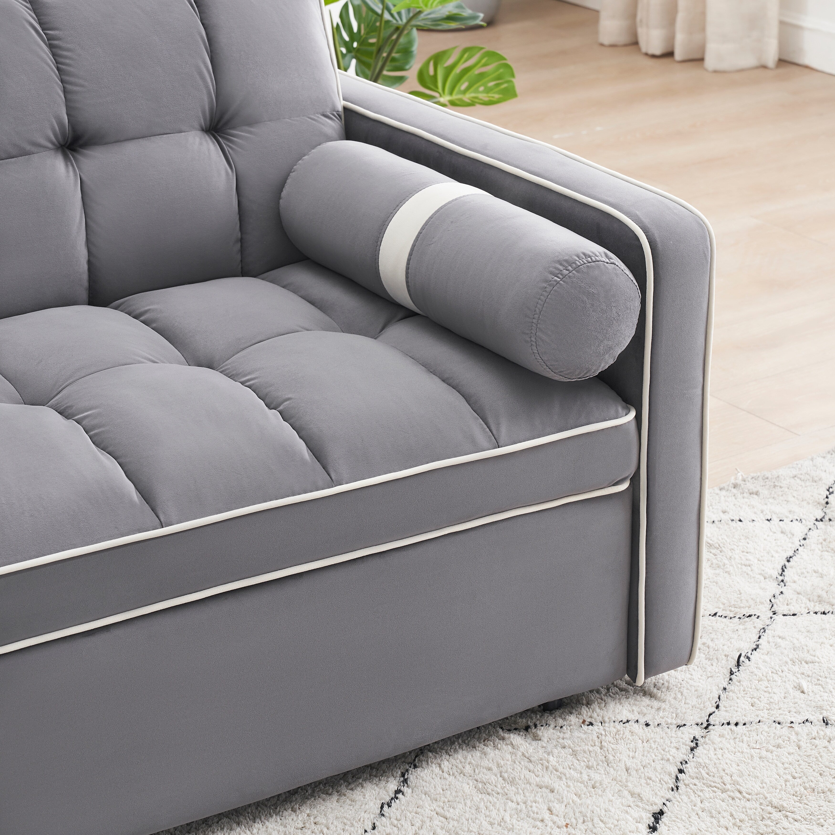 Canapé-lit convertible en velours 55'' 2 places avec lit gigogne, dossier inclinable, poches latérales et support de téléphone