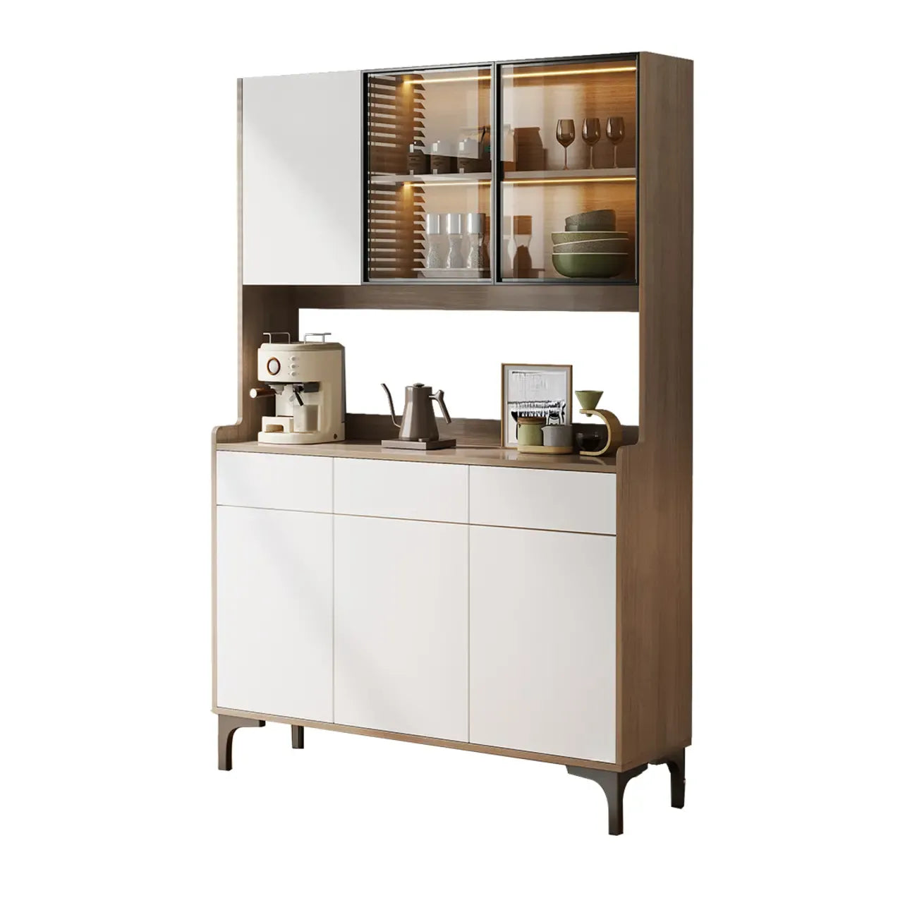 Buffet vaisselier en bois et verre avec partie haute