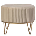 Tabouret pouf rond en velours surélevé avec base dorée épingle à cheveux