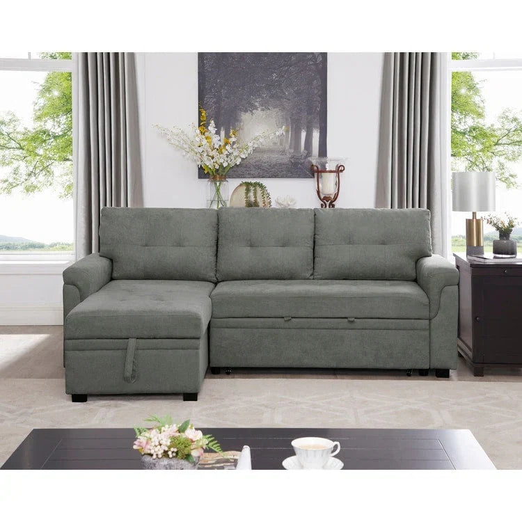Canapé d'angle réversible avec lit gigogne, méridienne de rangement, pieds durables,