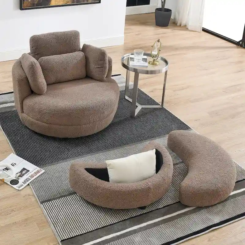 Fauteuil crapaud pivotant surdimensionné avec pouf de rangement lune