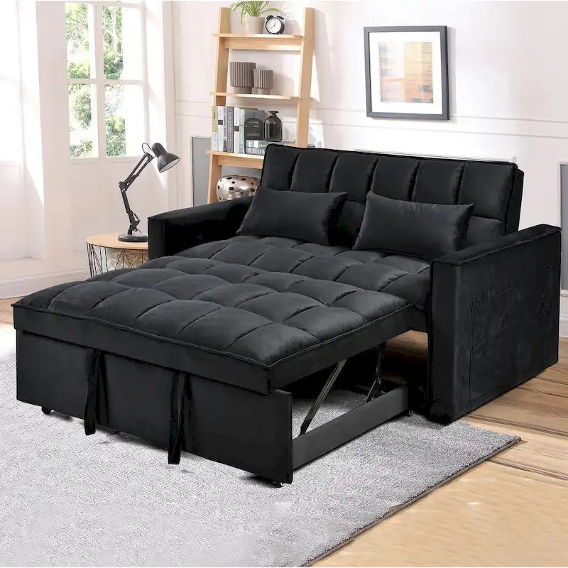 Causeuse moderne en velours avec dossier inclinable et poches, 2 places – Gris foncé / Gris clair / Bleu / Noir