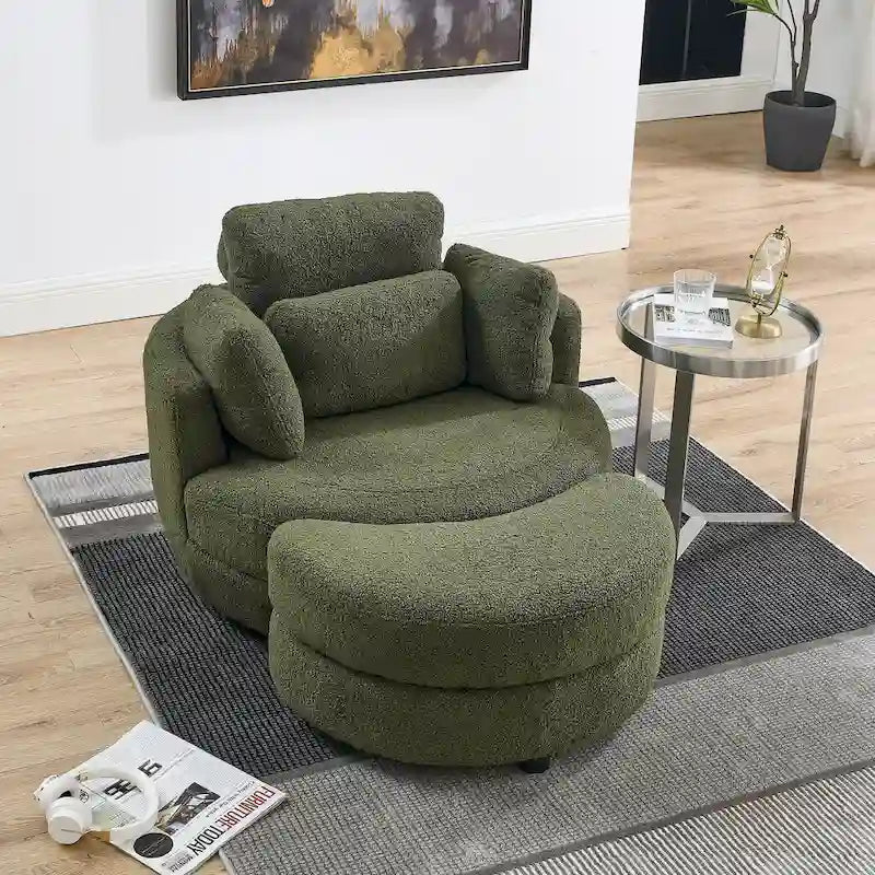Fauteuil crapaud pivotant surdimensionné avec pouf de rangement lune