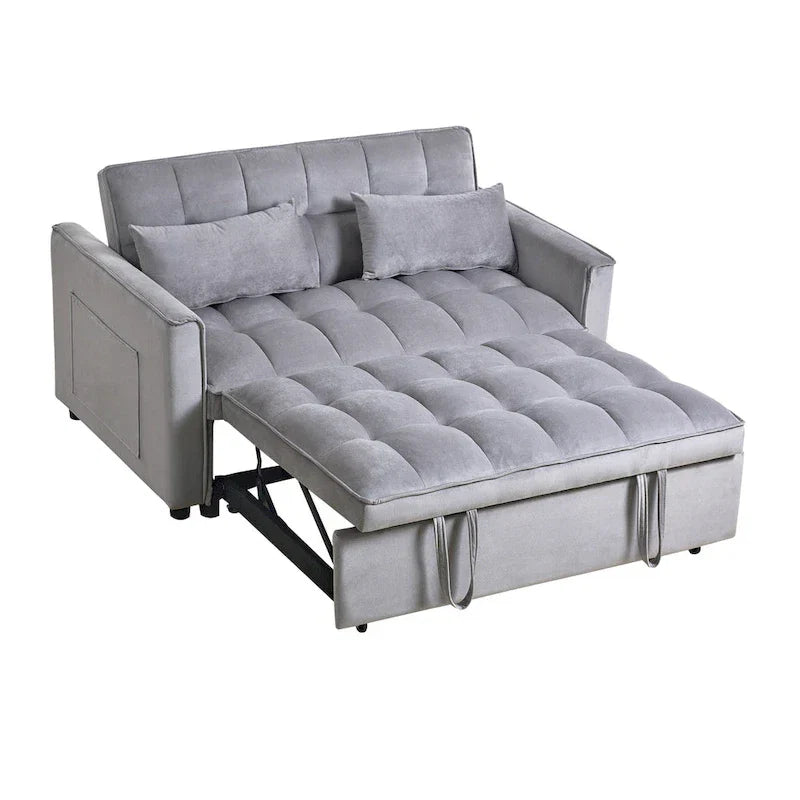 Causeuse moderne en velours avec dossier inclinable et poches, 2 places – Gris foncé / Gris clair / Bleu / Noir