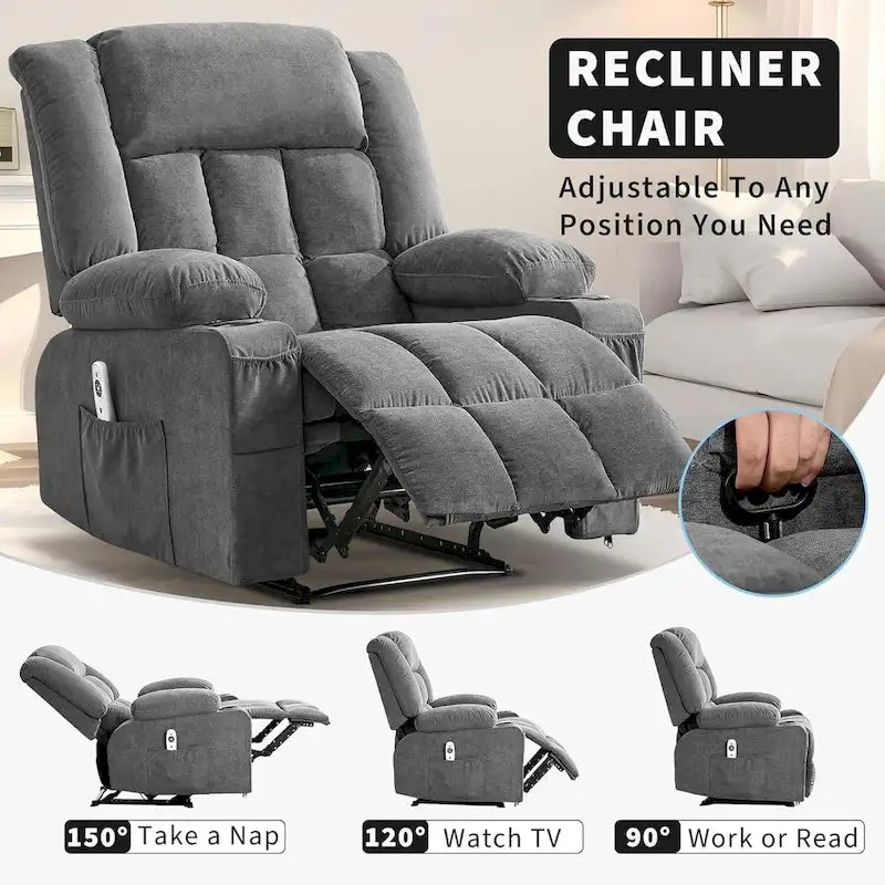 Fauteuil inclinable télécommandé avec fonction chauffage et massage