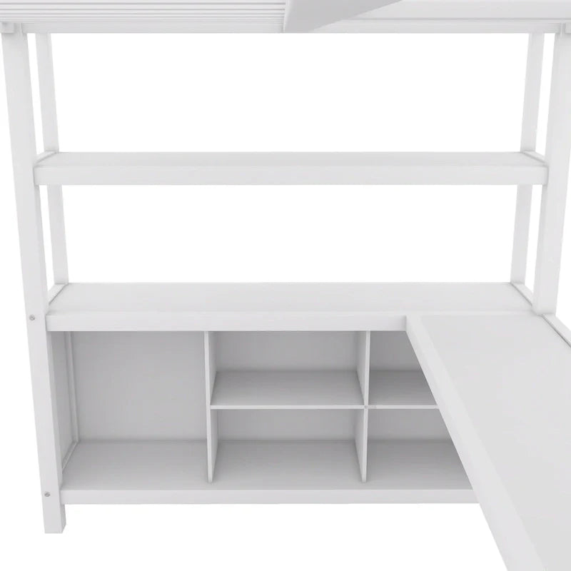 Lit mezzanine en métal blanc cassé avec bureau et armoire - Grand lit