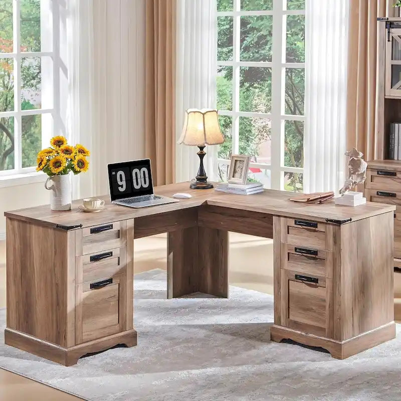 Bureau d'angle exécutif en forme de L 60 Farmhouse, bureau d'angle en bois, bureau d'ordinateur