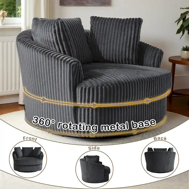 Fauteuil pivotant rond surdimensionné en velours côtelé avec accoudoirs encastrés 43 W