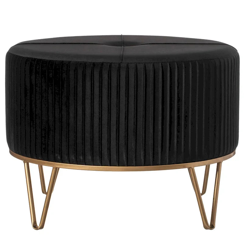 Tabouret pouf rond en velours surélevé avec base dorée épingle à cheveux