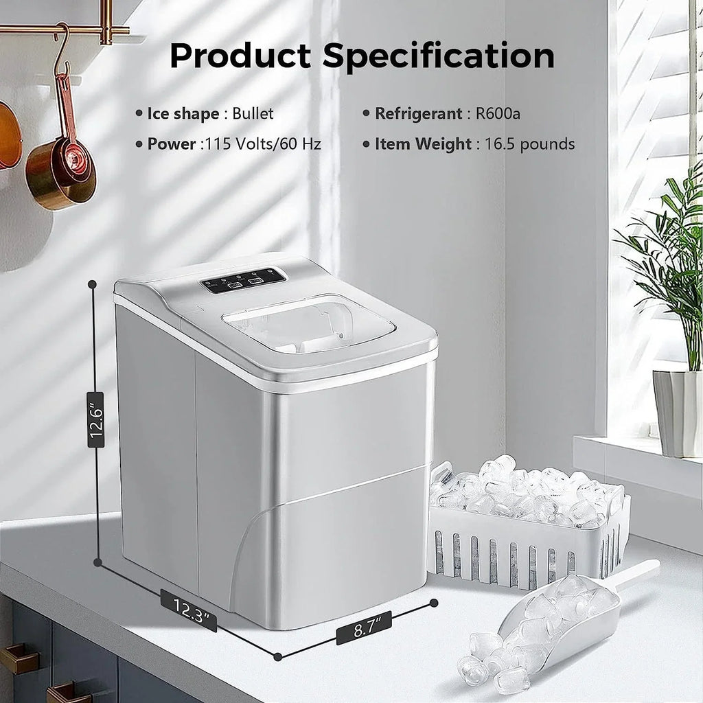 Machine à glaçons de comptoir, glaçons prêts en 6-8 minutes avec pelle et panier à glaçons