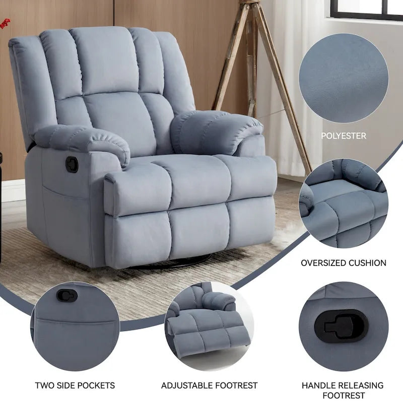 Fauteuil Inclinable Pivotant à Bascule Lazy Boy, Grand Fauteuil Inclinable Manuel Rembourré avec Accoudoirs et Dossier Capitonnés