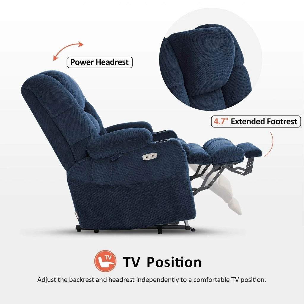 Fauteuil inclinable électrique double moteur grand et large MCombo avec massage et double chauffage pour personnes âgées de grande taille, tissu R7635