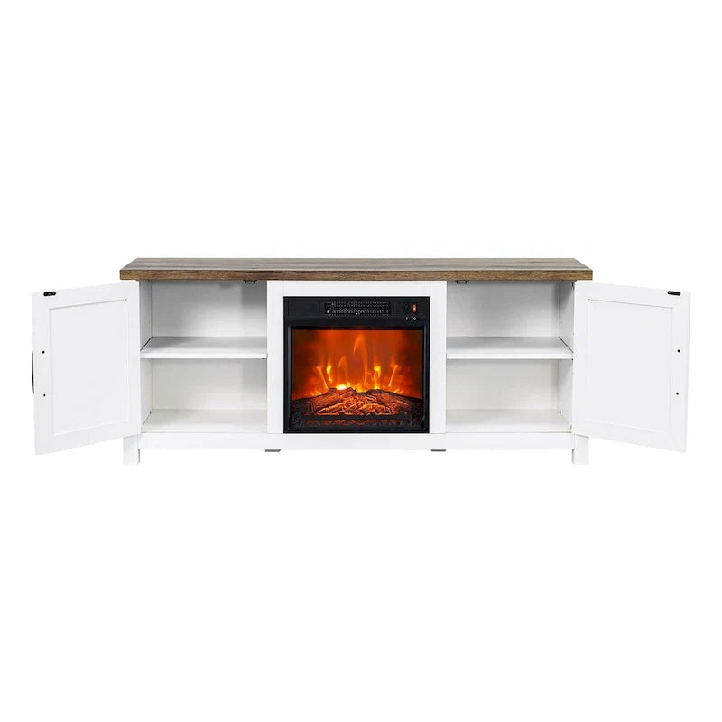Meuble TV de ferme avec cheminée électrique de 58 po, console pour téléviseurs jusqu'à 65 po